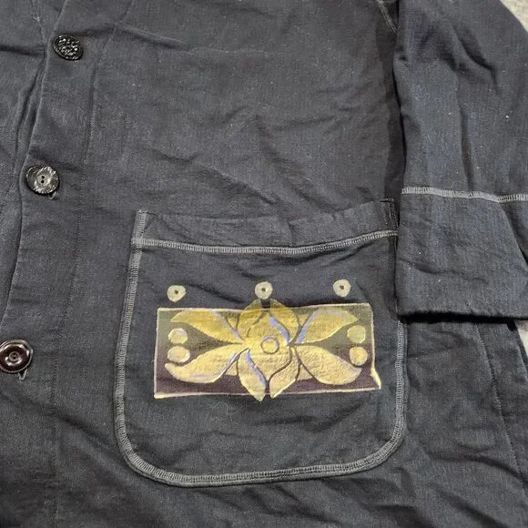 VTG Blue Fish Womens OS One Size Hand Painted Organic Cotton Button Shirt Jacket - Picture 4 of 16